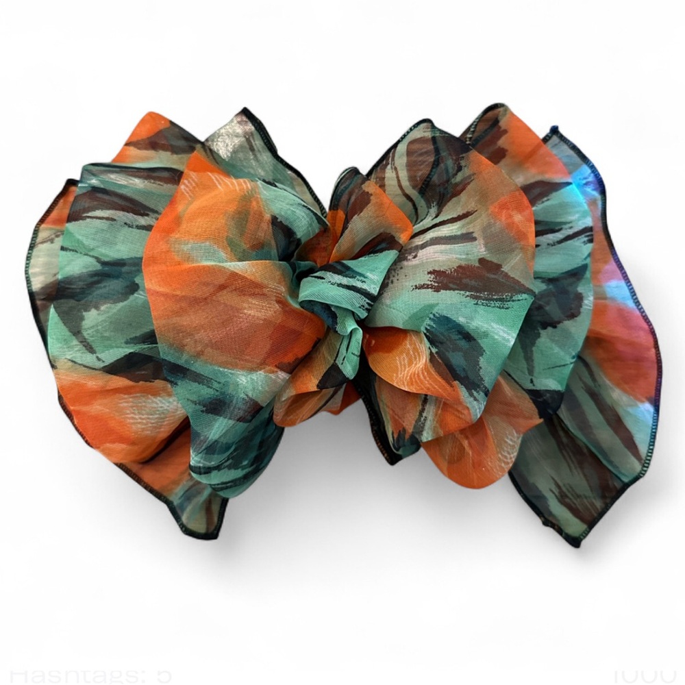 Vibrant Orange and Green Hair Clip Barrette Ribbon - Picture 2 of 5